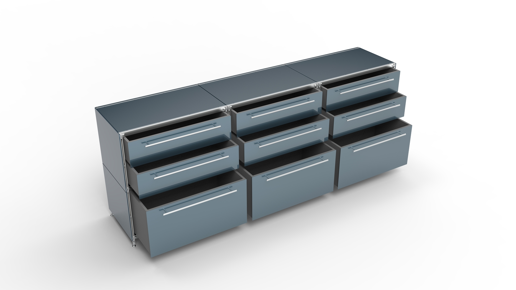 KUBUS Sideboard Metall anthrazit pulverbeschichtet mit 3 Doppel-Schubladen + 3 Schubfächern groß 235 cm breit