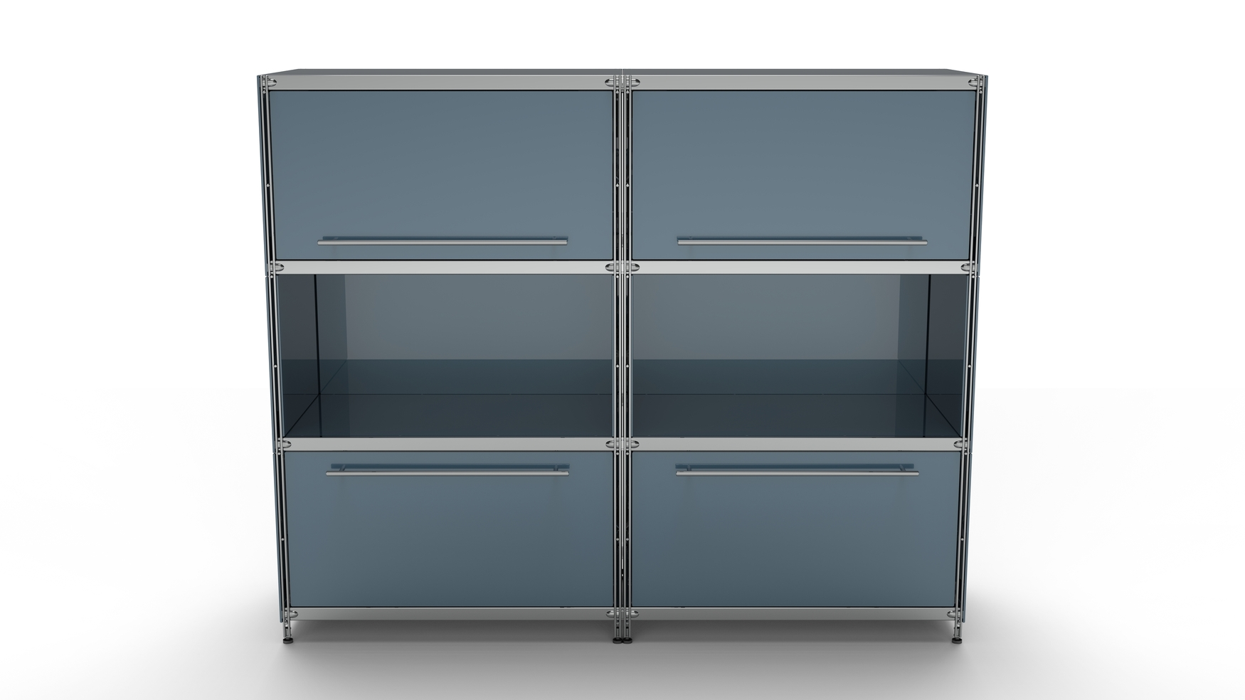 KUBUS Highboard Metall anthrazit pulverbeschichtet mit 2 Klappen + 2 offenen Fächern + 2 Schubladen groß 160 cm breit 130 cm hoch BALTON