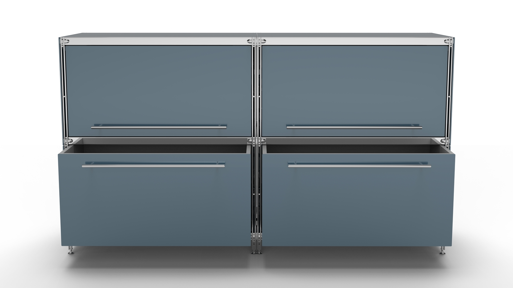 KUBUS Sideboard Metall anthrazit grau pulverbeschichtet mit 2 Klappen + 2 großen Schubladen 160 cm breit