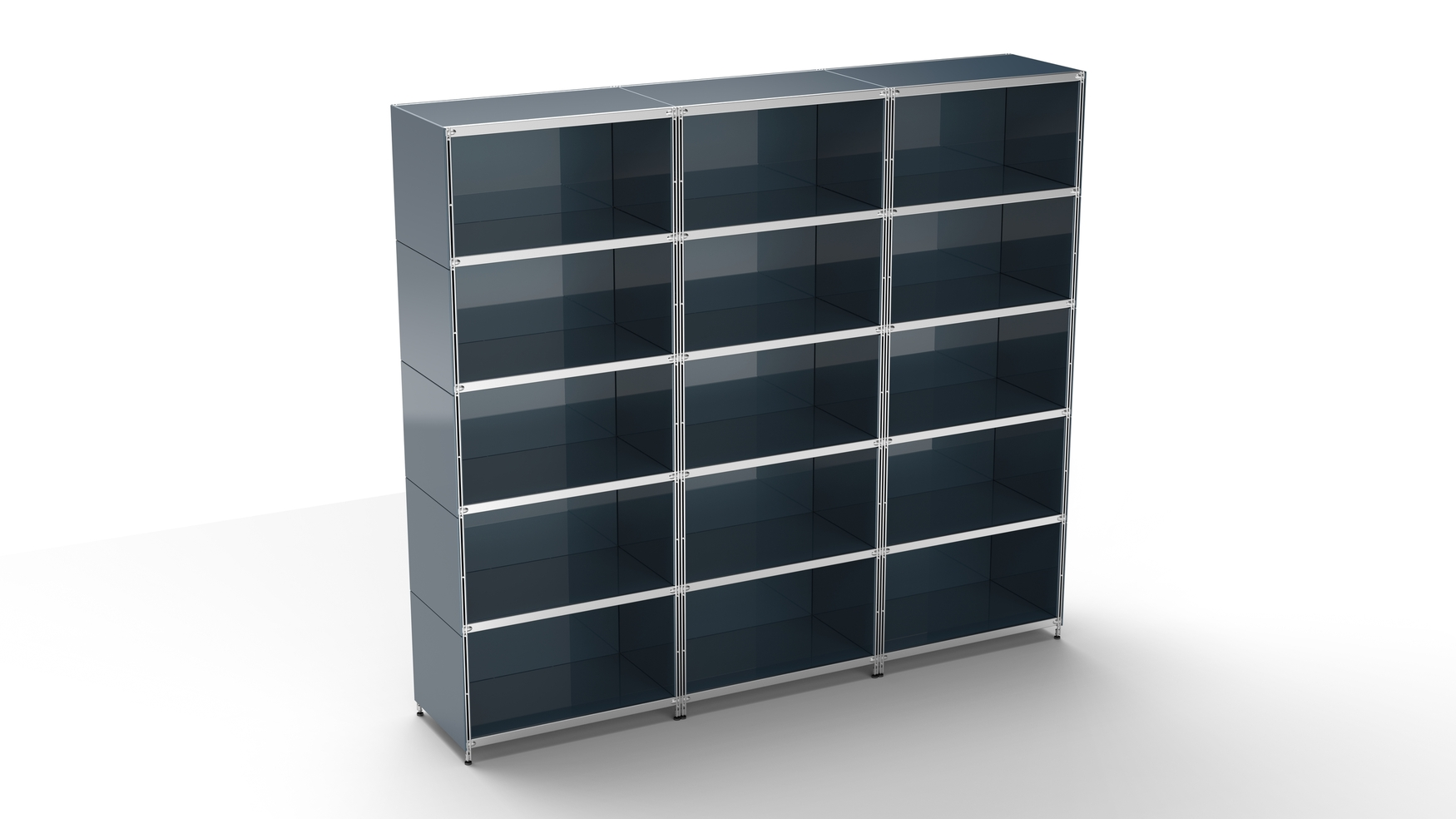 KUBUS Highboard Metall anthrazit mit 15 offenen Fächern 235 cm breit 210 cm hoch 50 cm tief grau