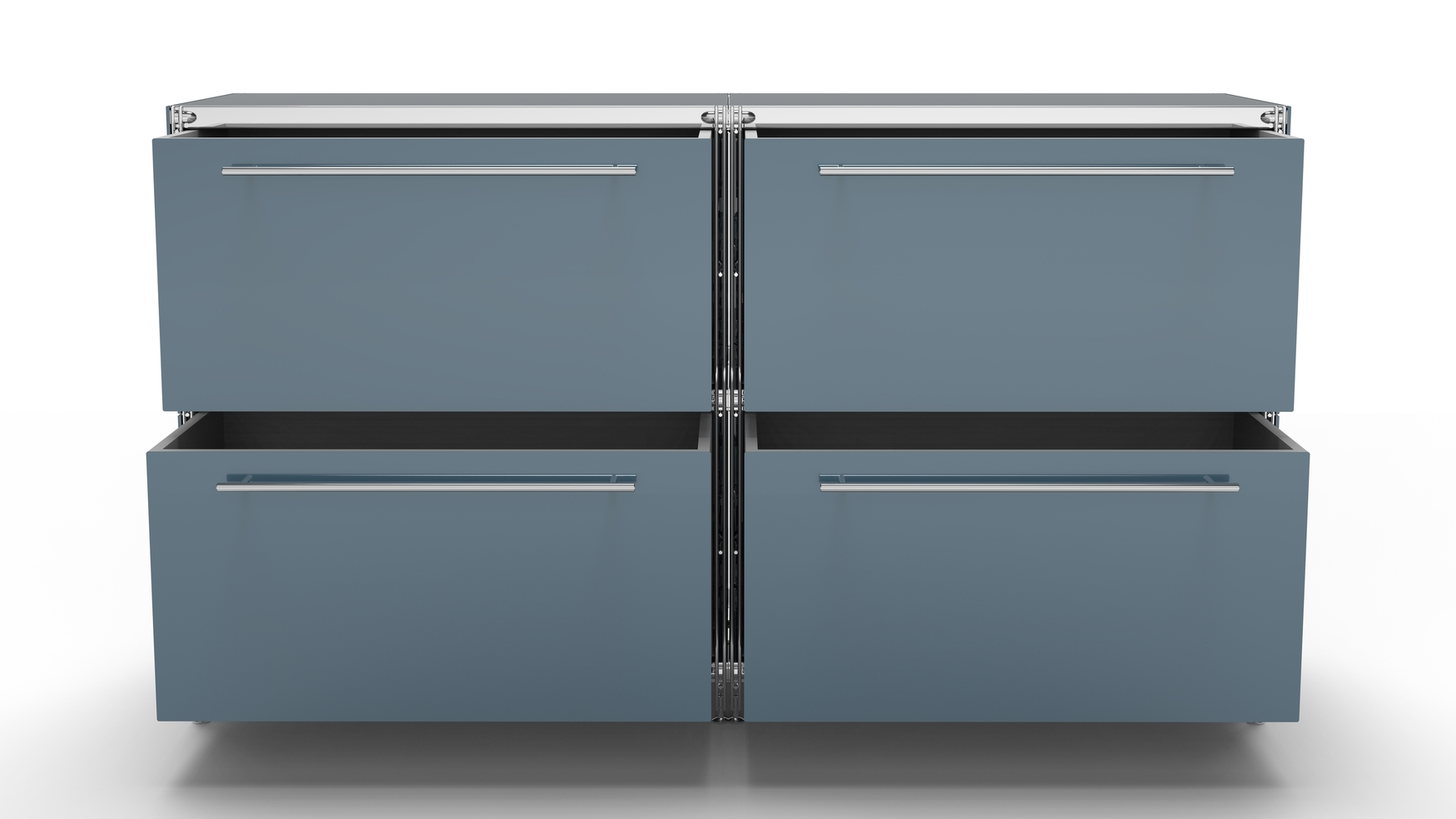 KUBUS Sideboard Metall anthrazit pulverbeschichtet mit 4 großen Schubladen 160 cm breit offen