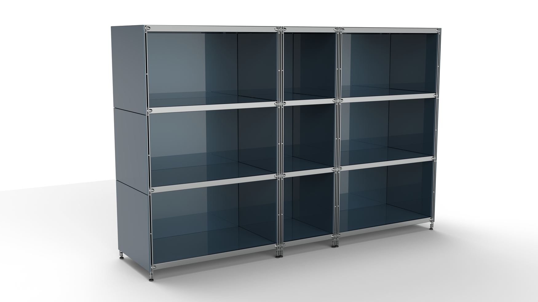 KUBUS Highboard Metall anthrazit grau mit 9 offenen Fächern 196 cm breit 130 cm hoch