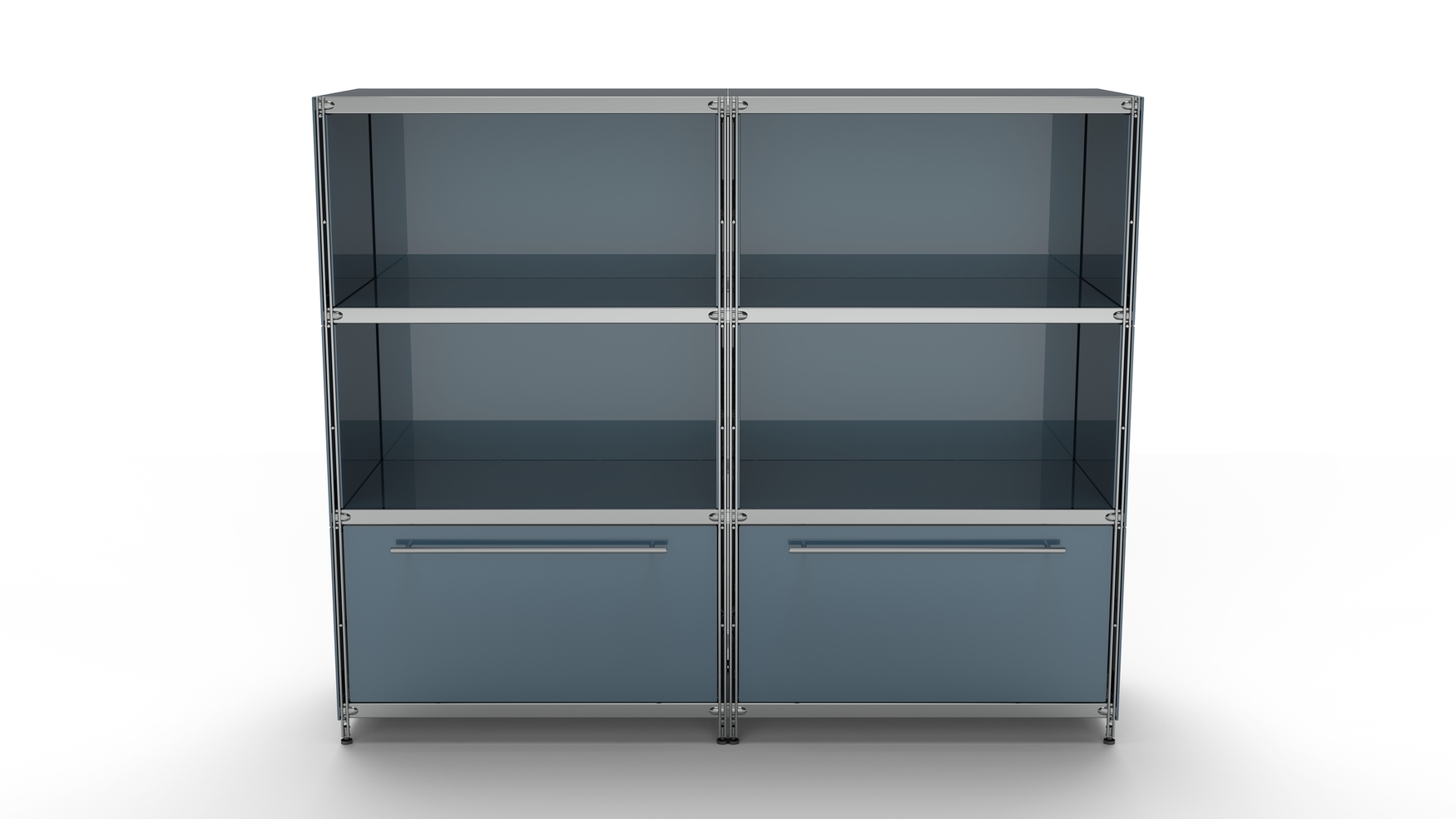 KUBUS Highboard Metall anthrazit pulverbeschichtet mit 4 offenen Fächern + 2 Schubladen groß 157 cm breit 130 cm hoch Balton KUBUS