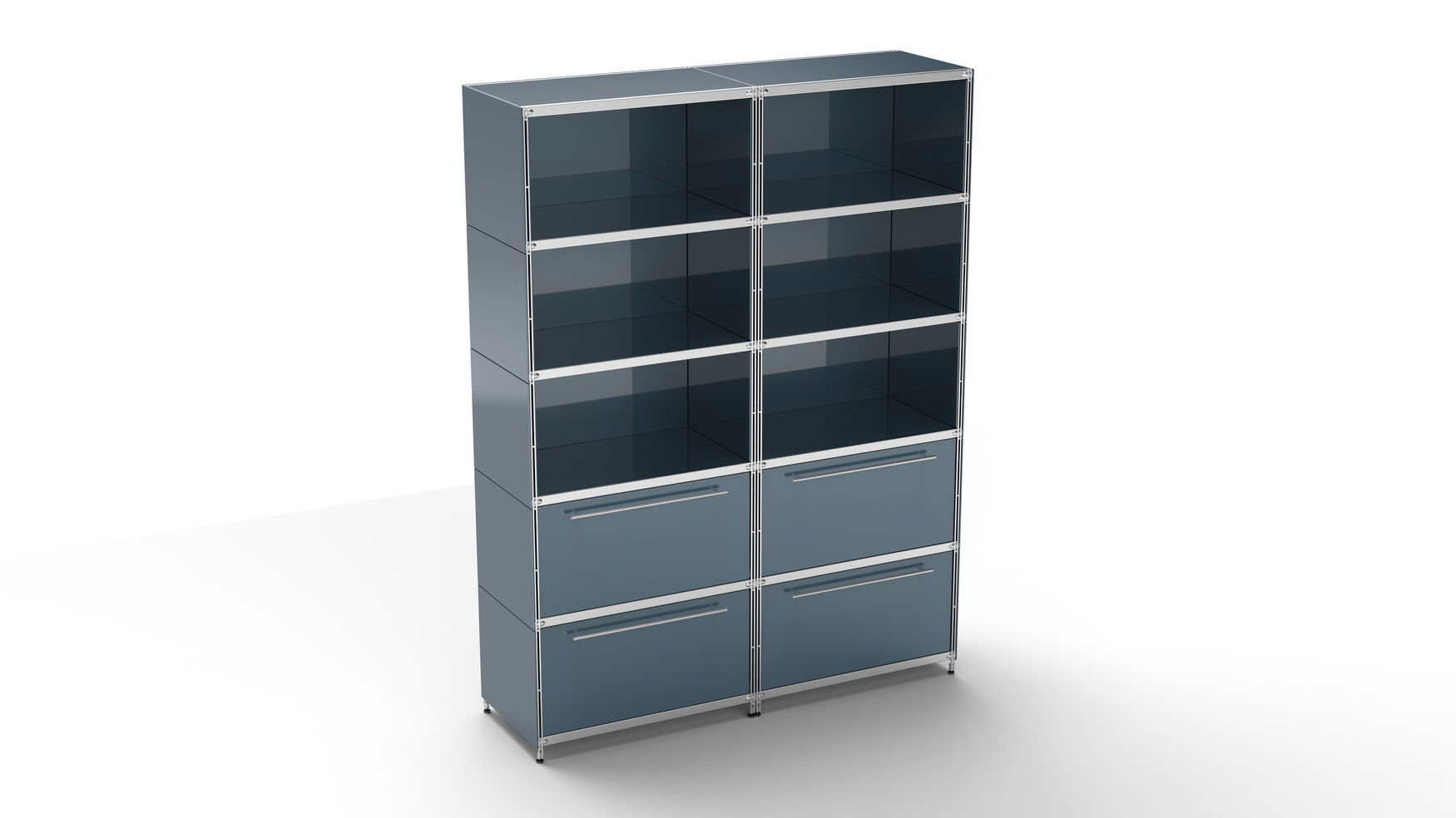 BALTON KUBUS Highboard Metall anthrazit mit 6 offenen Fächern + 4 großen Schubfächern 160 cm breit 210 cm hoch