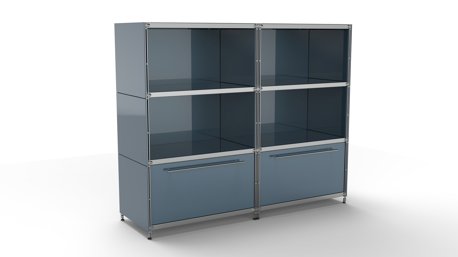 Balton Kubus KUBUS Highboard Metall anthrazit pulverbeschichtet mit 4 offenen Fächern + 2 Schubladen groß 157 cm breit 130 cm hoch