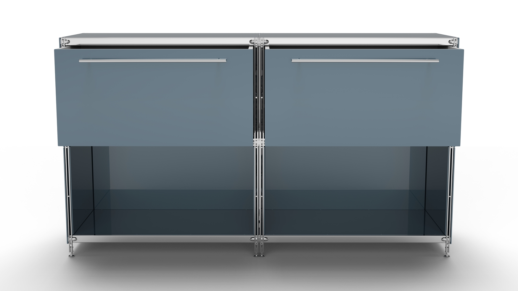 BALTON KUBUS Sideboard Metall anthrazit pulverbeschichtet grau, mit 2 großen Schubladen + 2 Fächern offen 160 cm breit