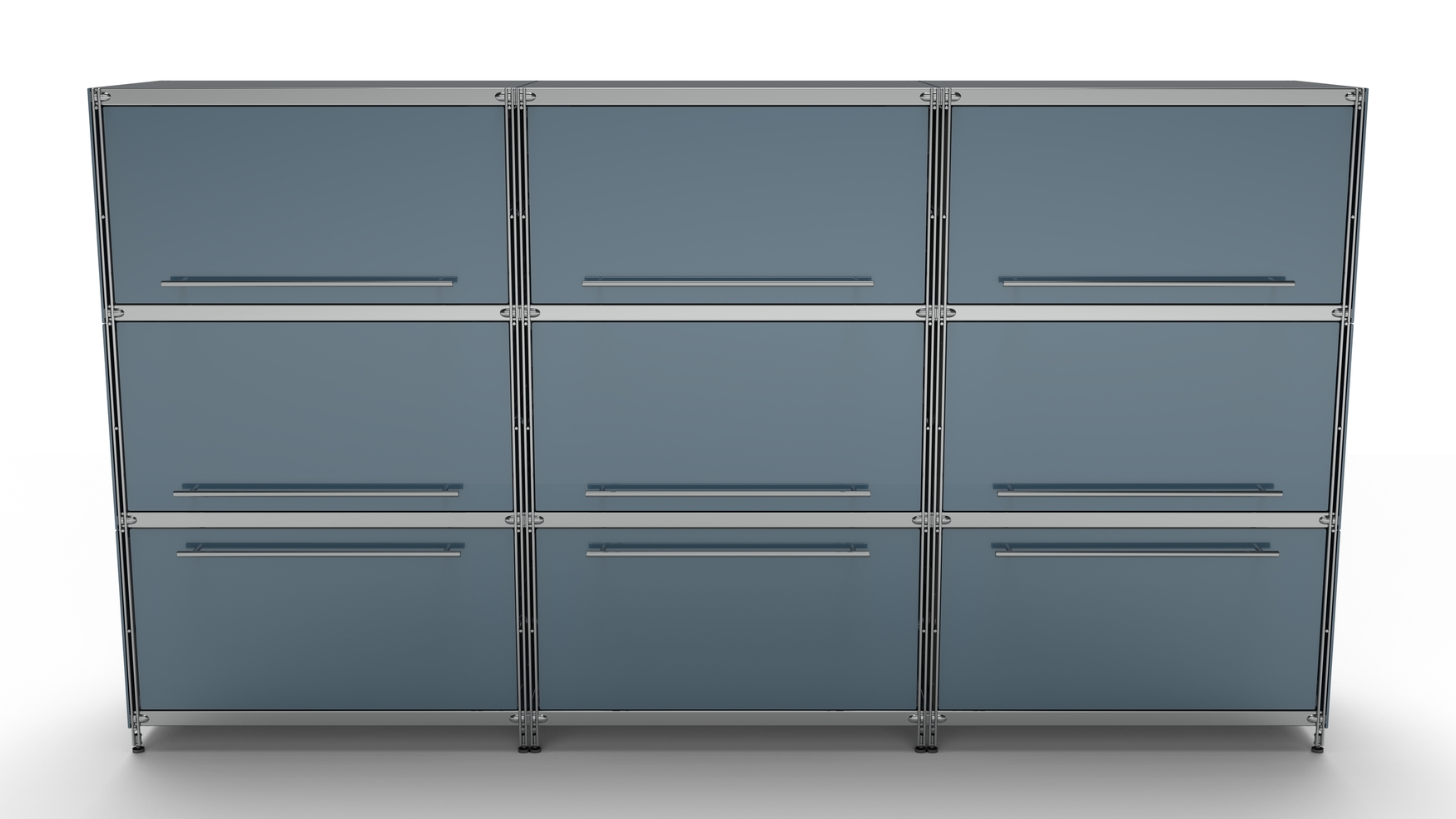 KUBUS KUBUS Highboard Metall anthrazit mit 6 Klappen Einzug oben + 3 großen Schubfächern 235 cm breit 130 cm hoch