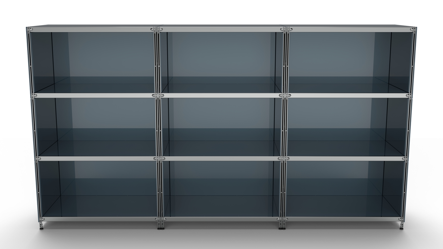 KUBUS KUBUS Highboard Metall anthrazit grau mit 9 offenen Fächern 235 cm breit 130 cm hoch - Frontansicht