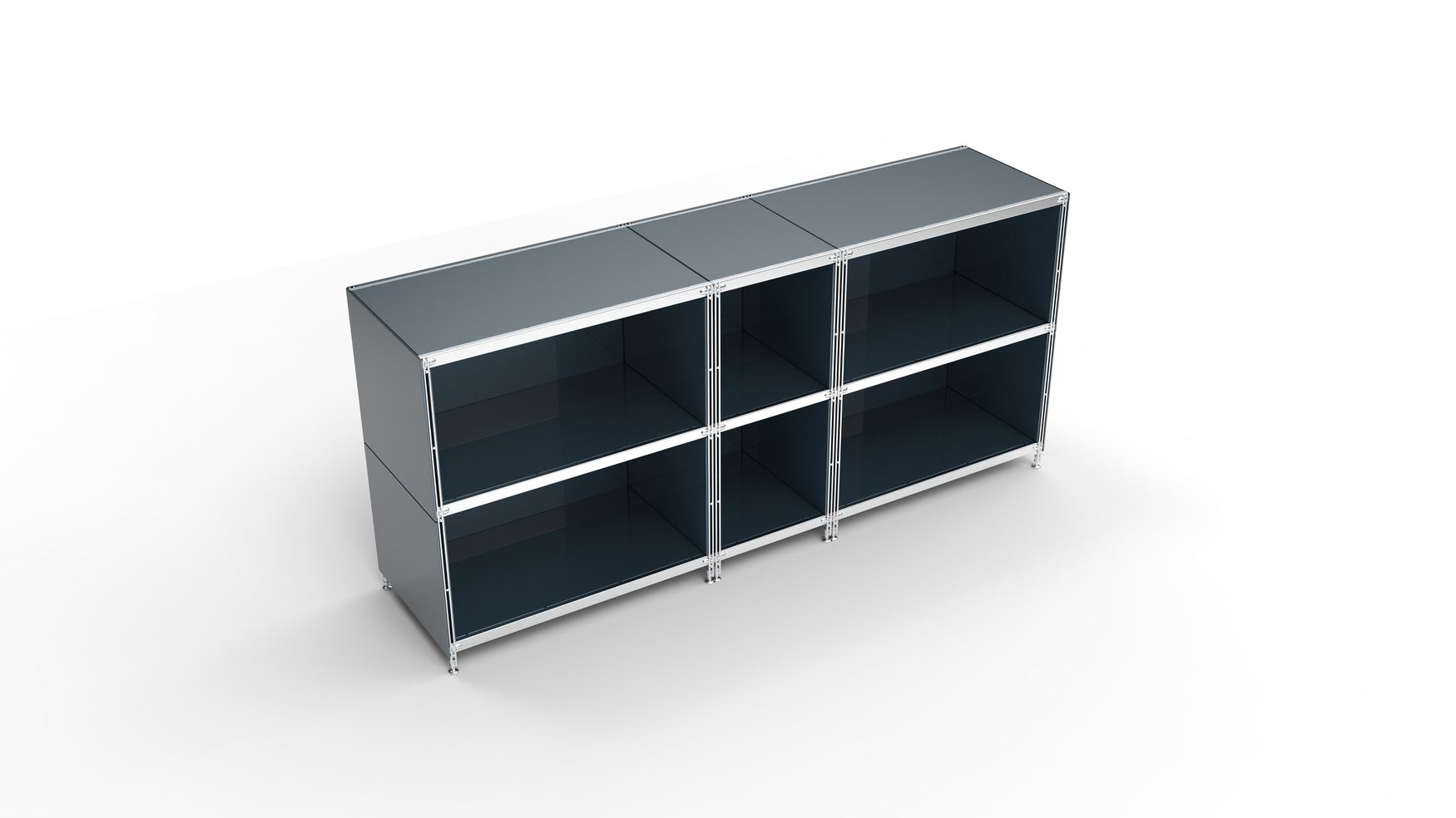 KUBUS Sideboard Metall anthrazit mit 6 offenen Fächern 196 cm breit