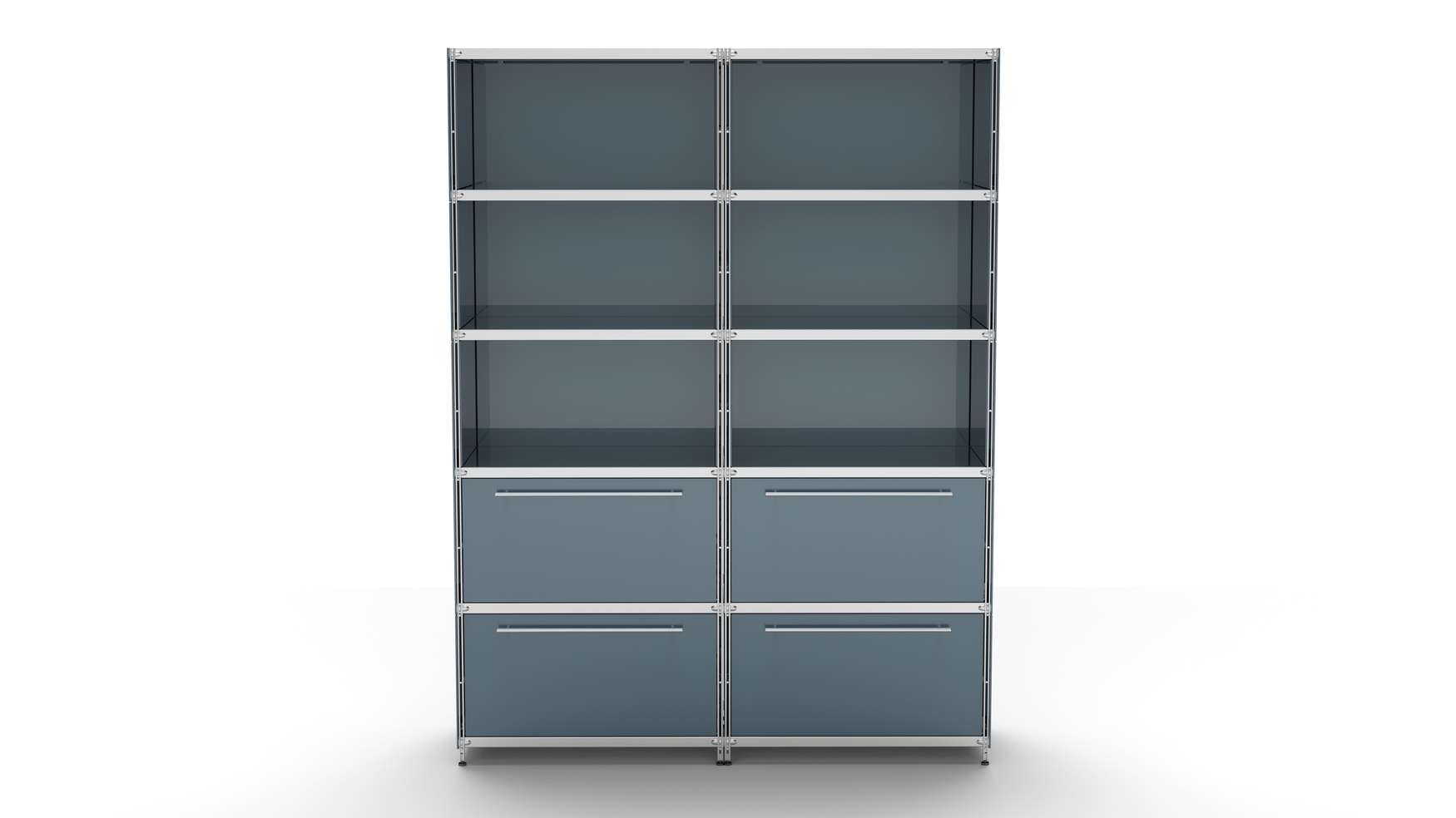 Balton KUBUS Highboard Metall anthrazit mit 6 offenen Fächern + 4 großen Schubfächern 160 cm breit 210 cm hoch front