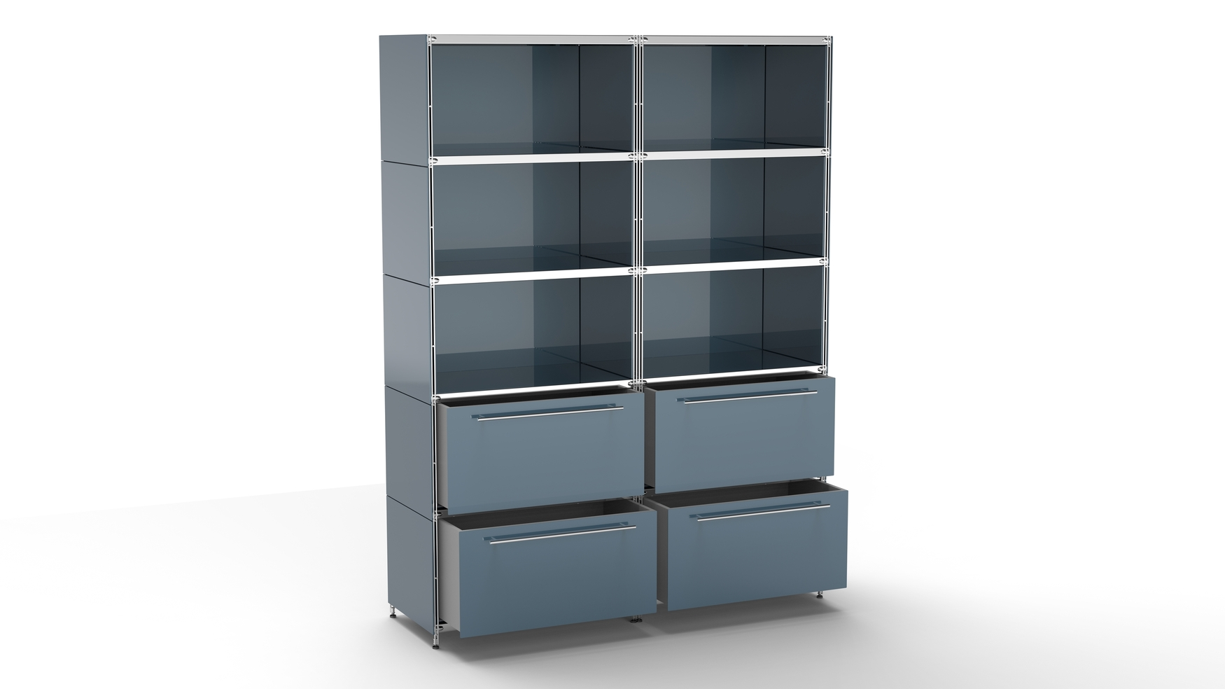 KUBUS Highboard Metall anthrazit mit 6 offenen Fächern + 4 großen Schubfächern 160 cm breit 210 cm hoch