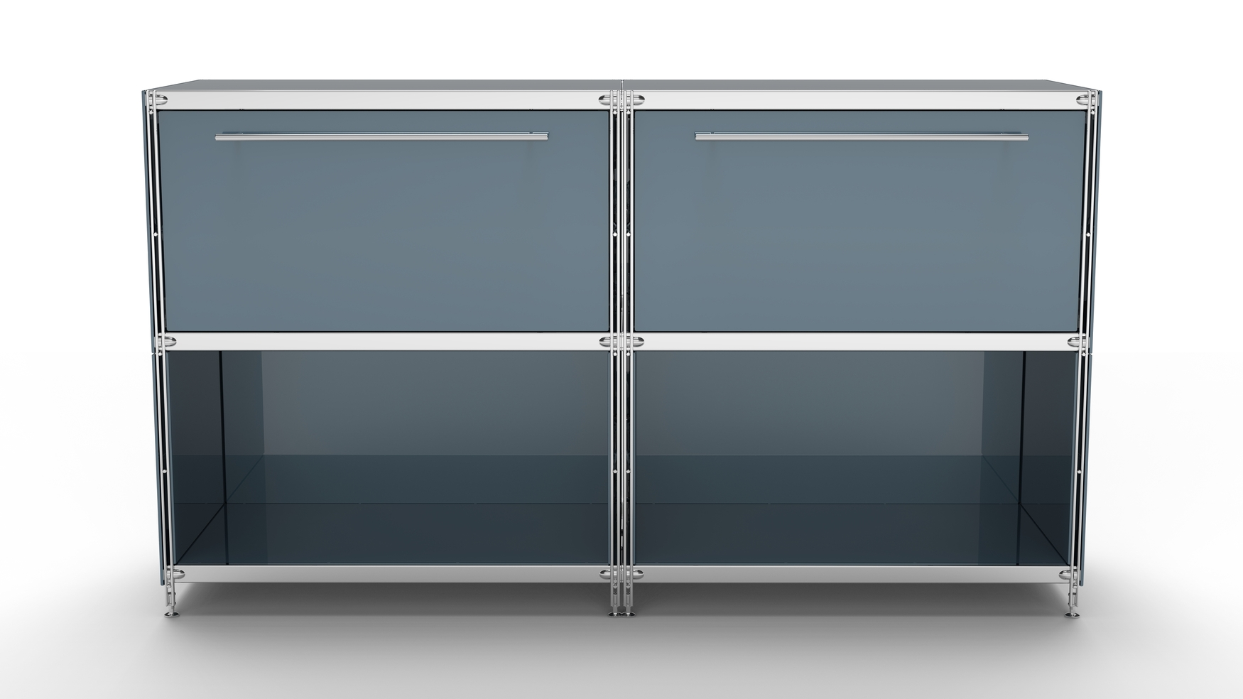 KUBUS Sideboard Metall anthrazit pulverbeschichtet mit 2 großen Schubladen + 2 Fächern offen 160 cm breit