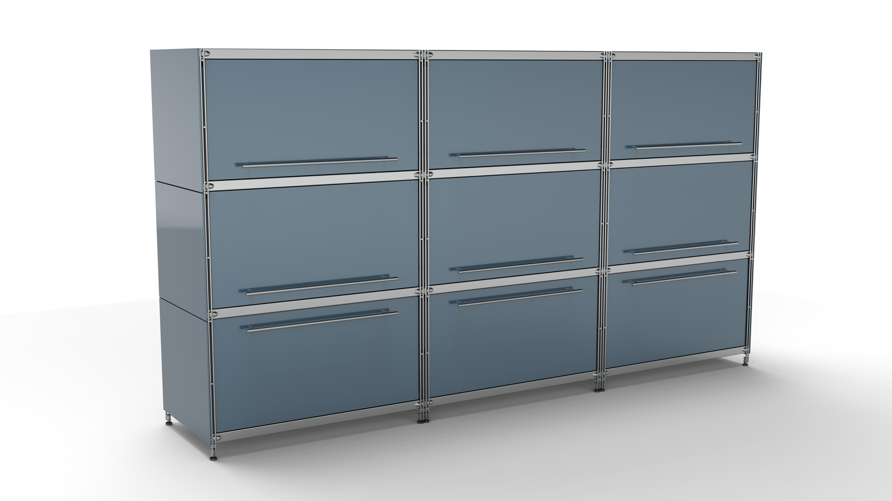 KUBUS KUBUS Highboard Metall anthrazit mit 6 Klappen + 3 großen Schubfächern 235 cm breit 130 cm hoch