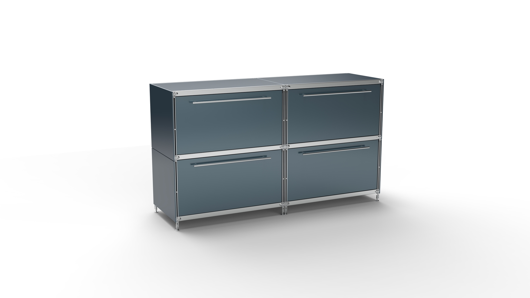 KUBUS Sideboard Metall anthrazit pulverbeschichtet mit 4 großen Schubladen 160 cm breit