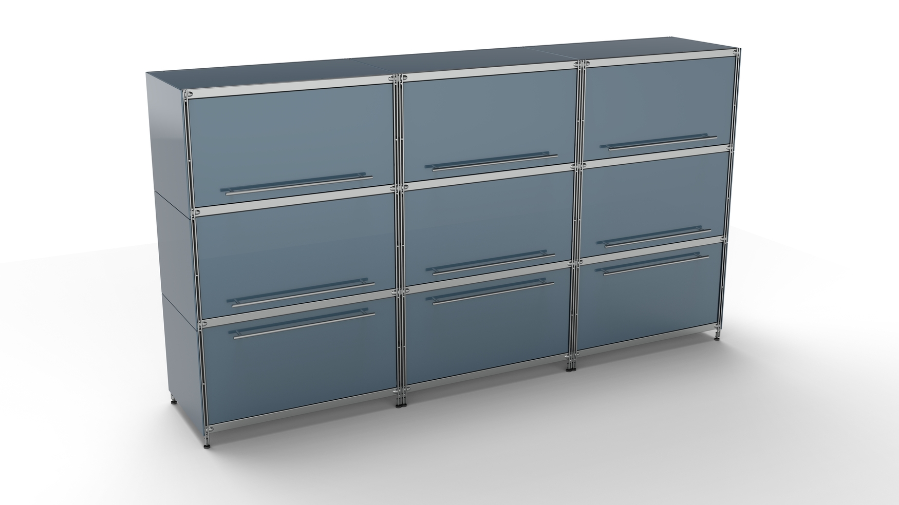 KUBUS KUBUS Highboard Metall anthrazit mit 6 Klappen + 3 großen Schubfächern 235 cm breit 130 cm hoch