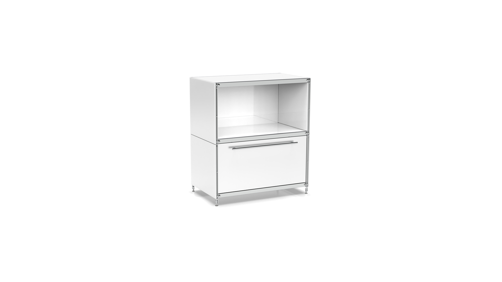 KUBUS Sideboard Metall weiss pulverbeschichtet mit 1 Fach offen + 1 großen Schublade 79 cm breit