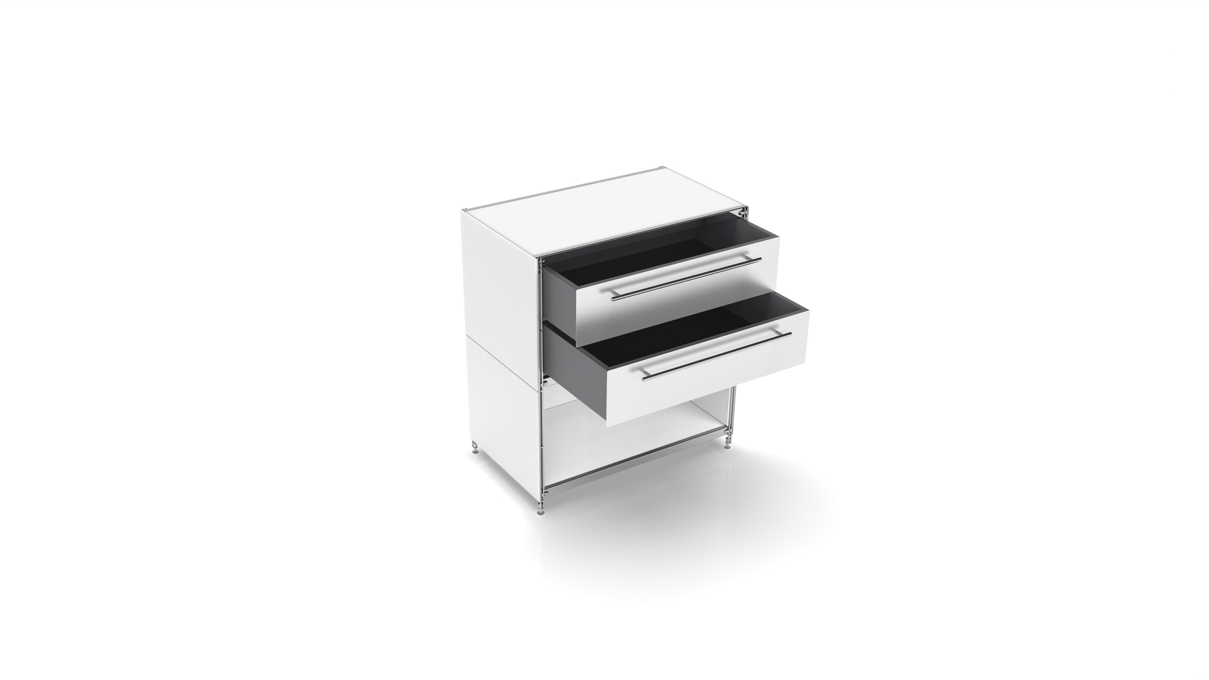 KUBUS Sideboard Metall weiss pulverbeschichtet mit Doppel-Schublade + 1 Fach offen 80 cm breit