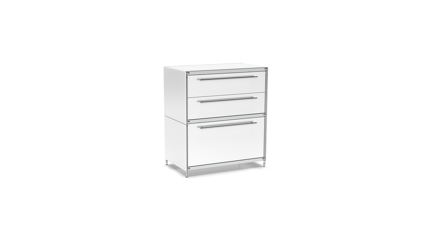 KUBUS Sideboard Metall weiss pulverbeschichtet mit Doppel-Schublade + 1 Schublade groß 80 cm breit