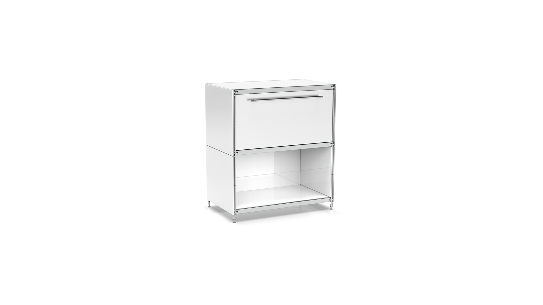 KUBUS Sideboard Metall weiss pulverbeschichtet mit 1 großen Schublade + 1 Fach offen 80 cm breit