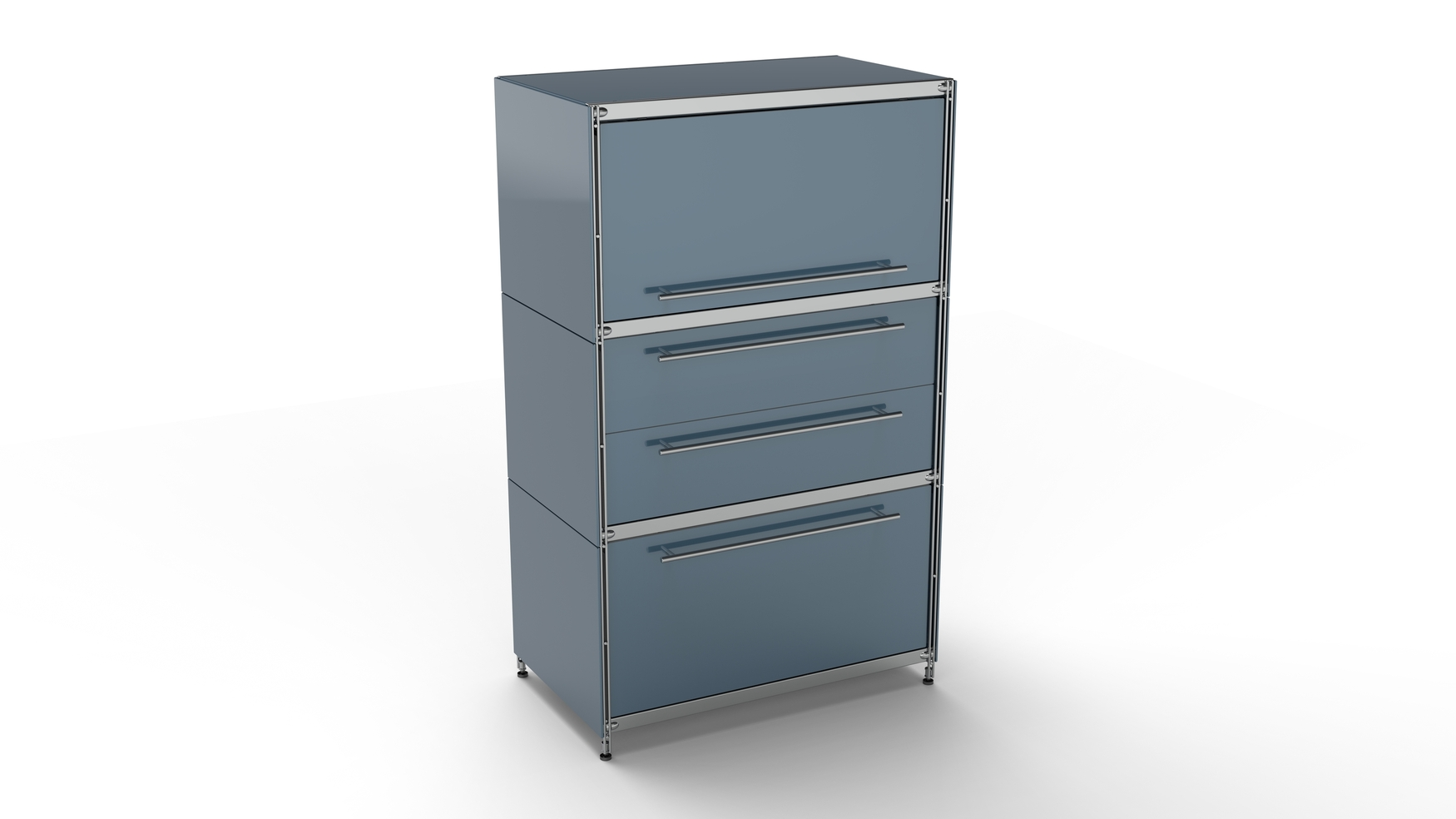 Highboard Metall anthrazit 80 x 130 x 50 cm (Breite x Höhe x Tiefe) mit Einzugsklappe oben Doppelschublade großem Schubfach