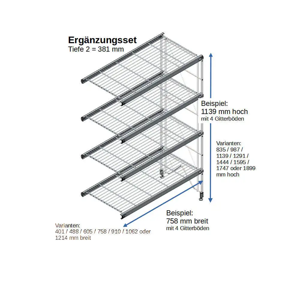 ETAGAIR Ergänzungsset 758 mm breit, für 381 cm tiefe Regale in verschiedenen Höhen