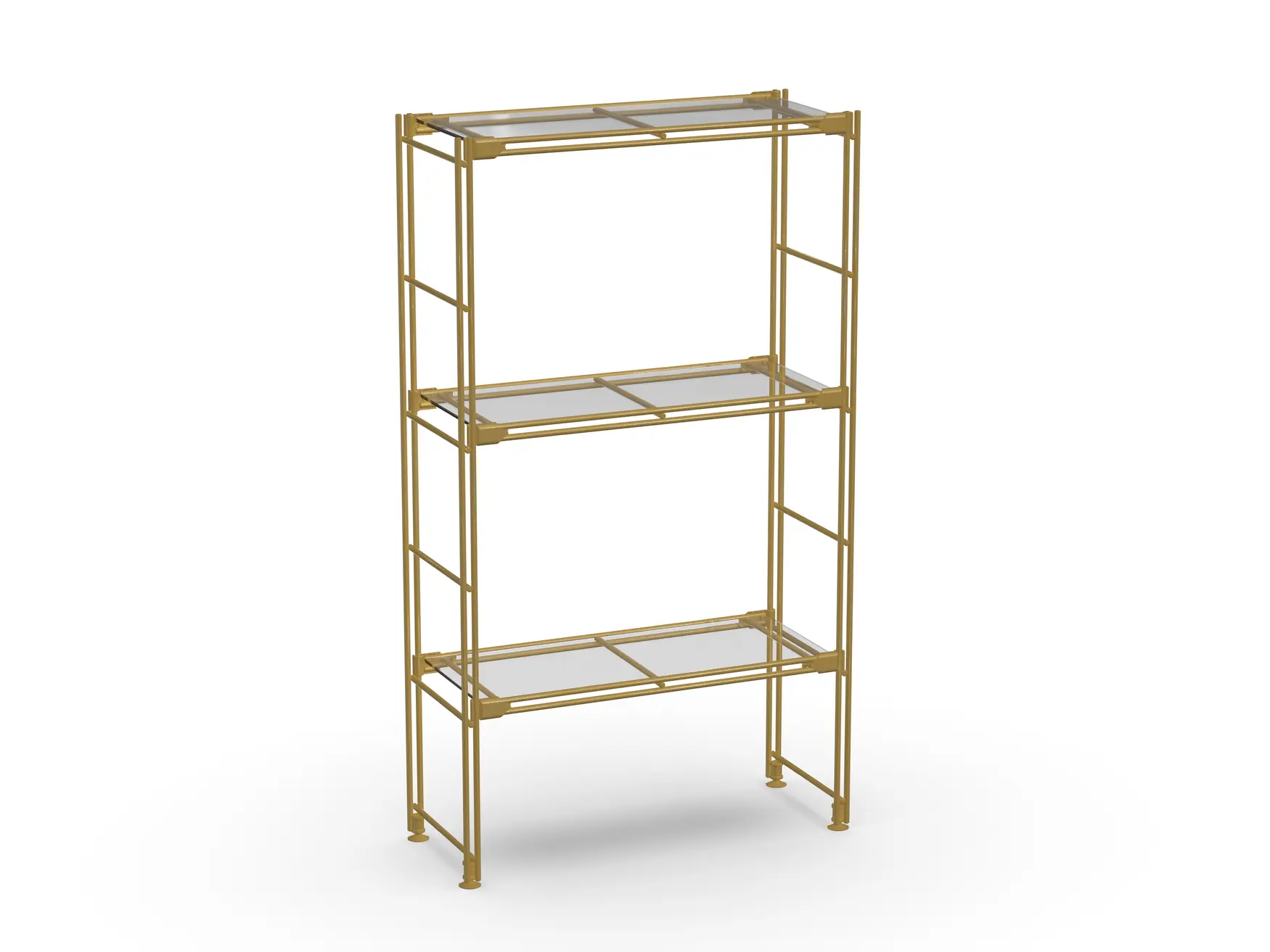 Regal Gold metallic mit 3 transparenten Glasauflagen in 2 Breiten 85 cm hoch - Sonderedition!