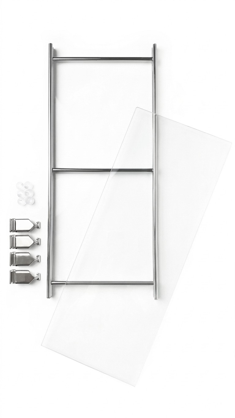 Glasboden mit Metallrahmen 63 cm breit, 19 cm tief aus der Serie MICRO Klarglas