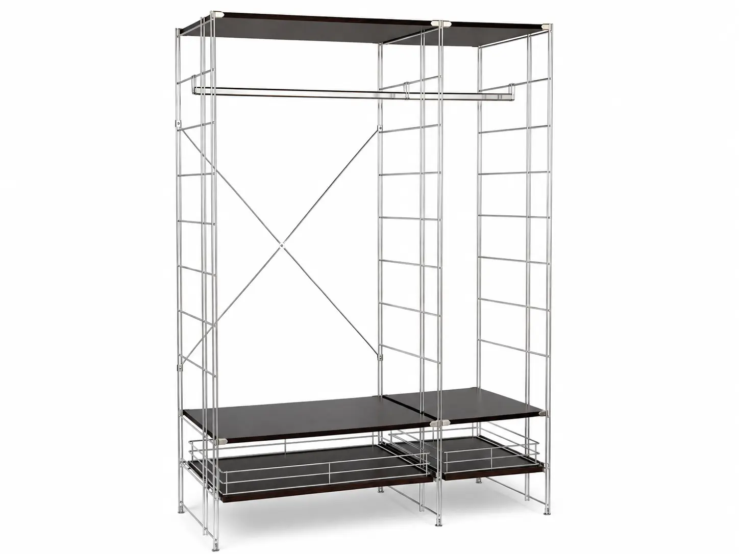 GARBO Garderobenset freistehend wenge mit ausziehbaren Körben und Ablageböden 133 cm breit