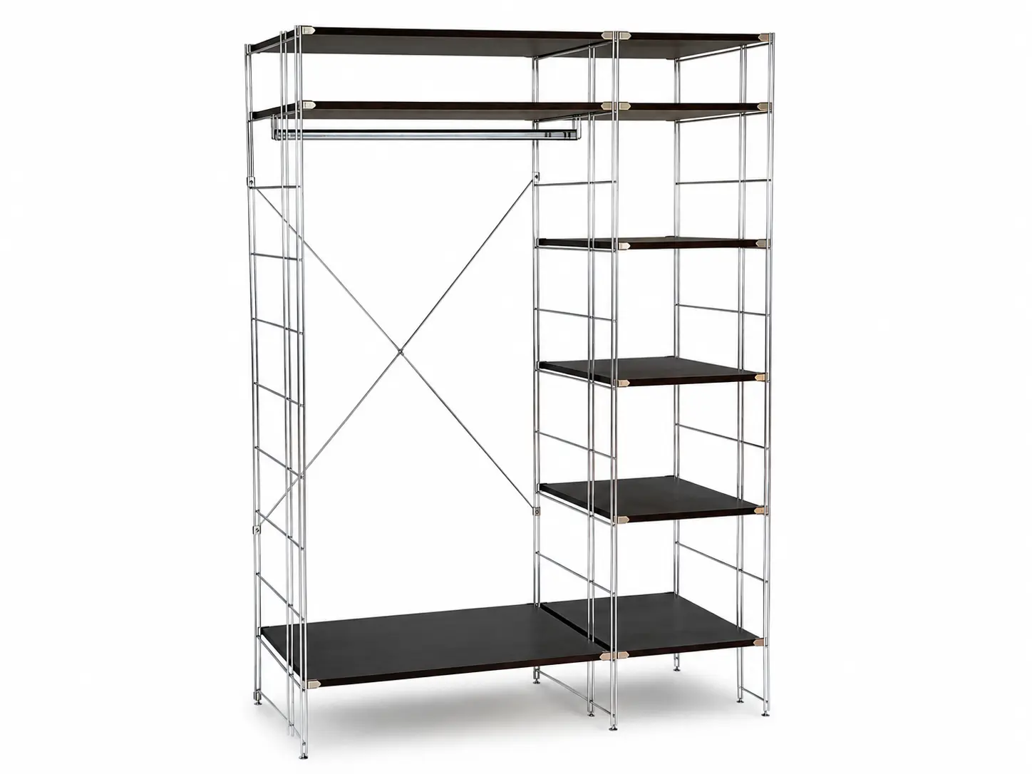 GARBO Garderobenset freistehend mit 11 Ablageböden 133 cm breit Farbe: Wenge