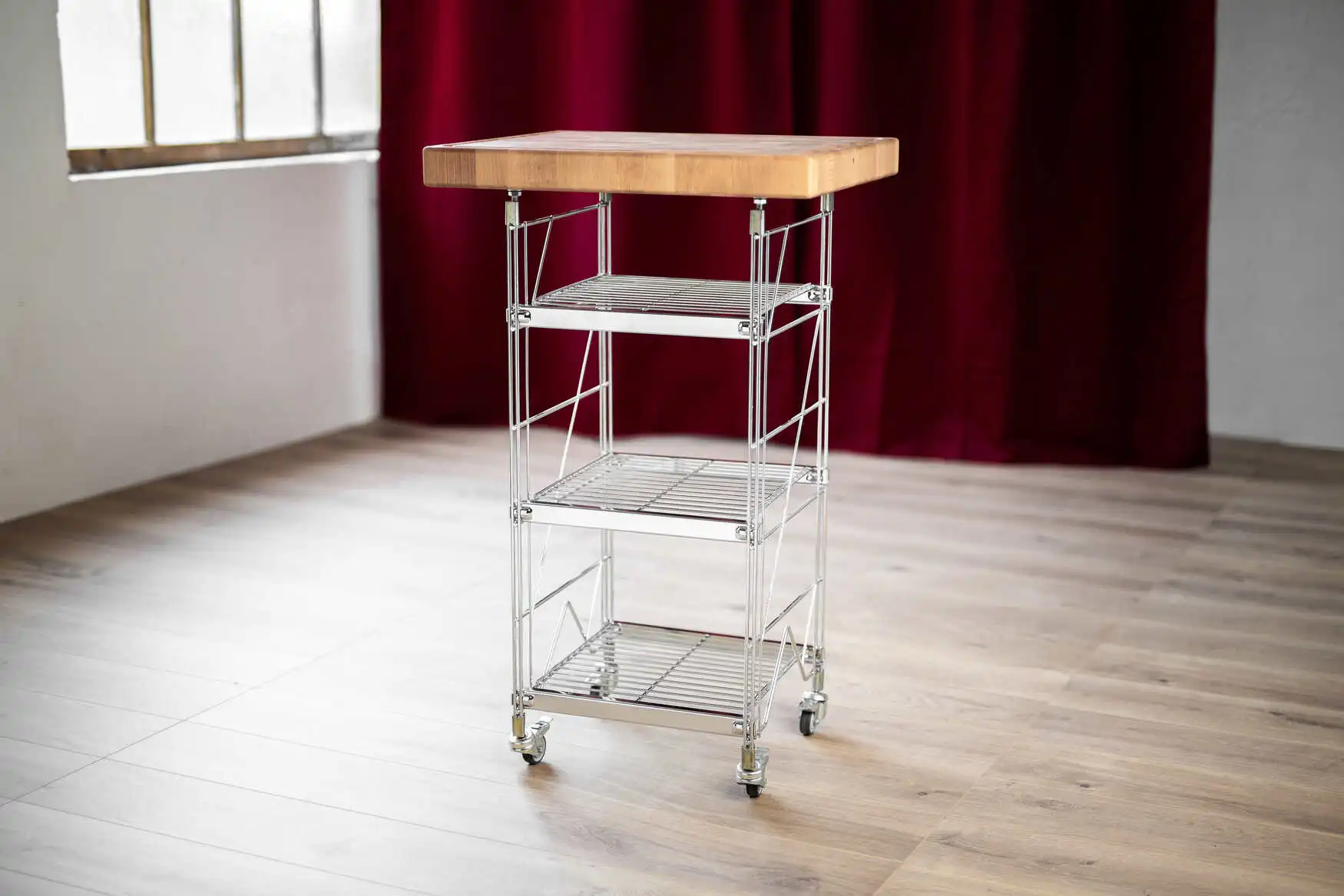 Butcherblock - mobiler Kitchencenter mit massiver Bucheauflage aus Stirnholz