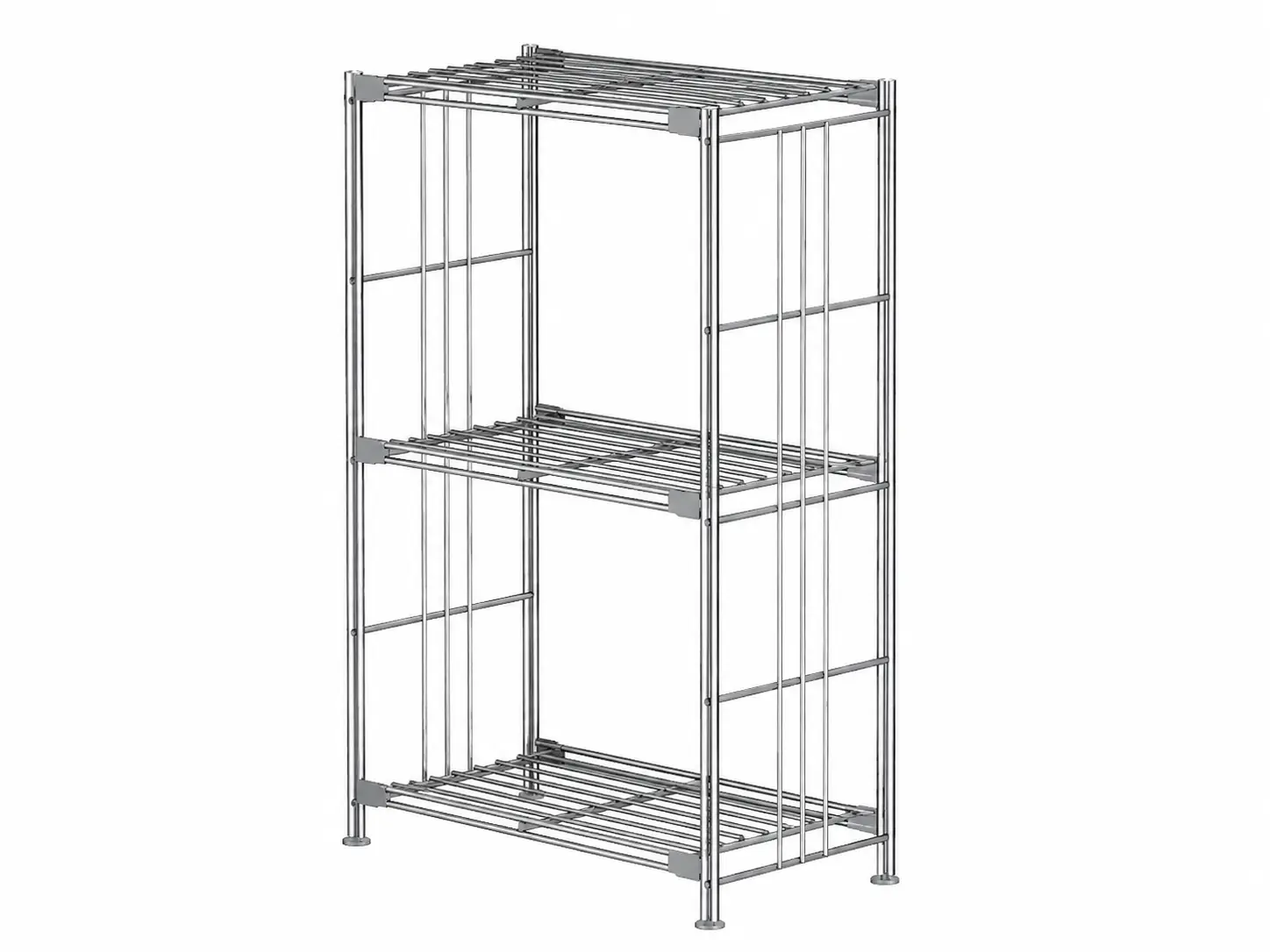 Klassisches Metallregal verchromt, aus hochwertigem Metall, 80 cm hoch, 48 cm breit mit 3 Gitterböden