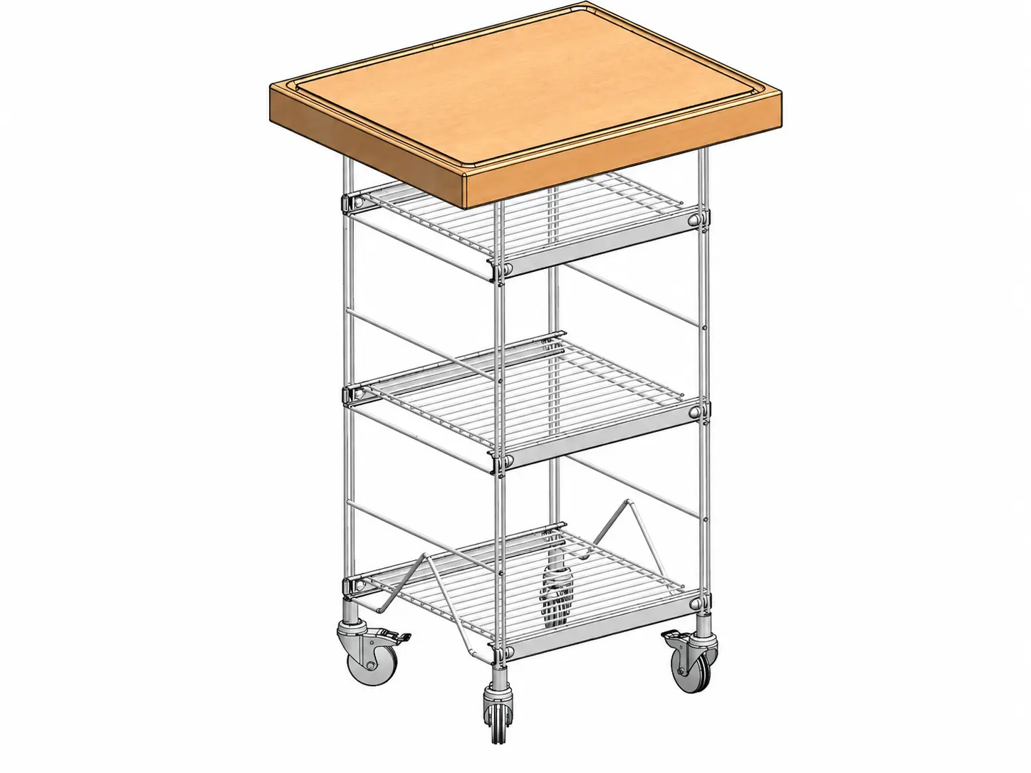 Der mobile Kitchencenter ist eine ideale Ergänzung um schnell eine Arbeitsfläche zur Bearbeitung für Lebensmittel einzurichten. Der Holzbolock ist 600 x 500 x 60 mm große, hat eine integrierte Saftrille und ist aus massiver Buche ( Hirnholz)