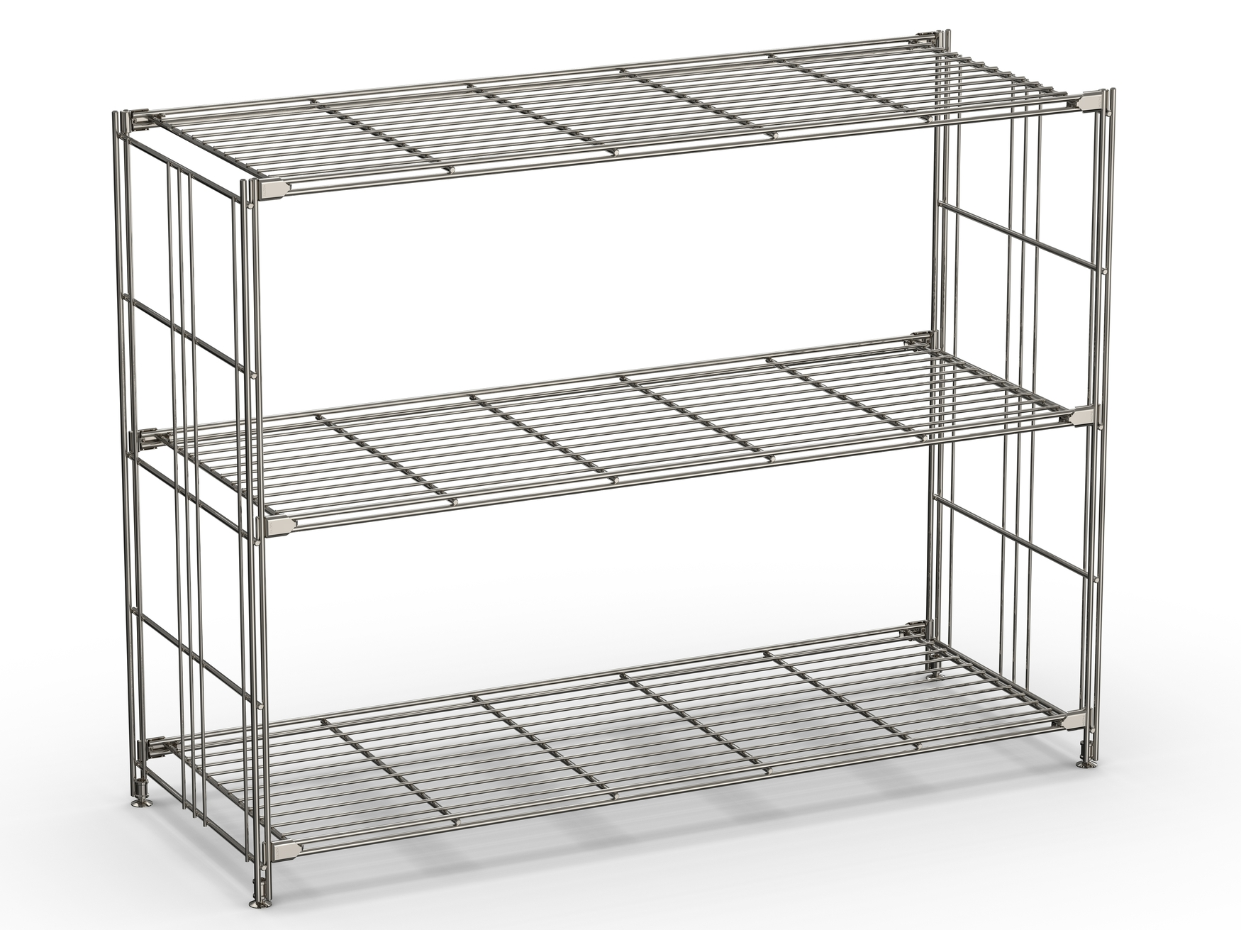 BIII Regal mit 3 Gitterböden 80 x 106 x 38 cm Farbe: Chrom Entdecken Sie das stilvolle BIII Regalset mit 3 Gitterablagen – die ideale Lösung für eine ansprechende und praktische Aufbewahrung in Ihrem Zuhause oder Büro. Mit einer Höhe von 80 cm, einer Breite von 106 cm und einer Tiefe von 38 cm bietet dieses verchromte Metallregal nicht nur ausreichend Platz für Ihre Lieblingsstücke, sondern fügt sich auch harmonisch in jede Raumgestaltung ein. Hergestellt aus hochwertigem verchromtem Stahl, überzeugt das BIII Regal durch seine Langlebigkeit und Stabilität. Die vier Gitterböden bieten optimale Unterstützung für Bücher, Pflanzen und Deko-Elemente und sorgen gleichzeitig für eine hervorragende Luftzirkulation. Dank der durchdachten Bauweise können die Gitterböden flexibel an jede Querstrebe montiert werden, sodass Sie die Ablagefläche ganz nach Ihren Bedürfnissen anpassen können. Ein besonderes Highlight des BIII Regals sind die höhenverstellbaren Stellfüße, die eine einfache Anpassung an Bodenunebenheiten ermöglichen. So bleibt Ihr Regal stets stabil, egal wo Sie es aufstellen. Kombinieren Sie das Regal mit stilvollen Glasauflagen, um ihm einen persönlichen Touch zu verleihen. Darüber hinaus lässt sich das Regal beliebig erweitern – passende Ergänzungssets und weitere Balton BIII Regalablagen aus Metall, Holz oder Glas sind ebenfalls erhältlich. Das Set besteht aus 2 Regalleitern (80 cm hoch), die mit höhenverstellbaren Füßen ausgestattet sind, sowie 3 Ablageflächen (106 cm breit, 38 cm tief) mit Befestigungsbeschlägen. Die Breite des Regals ergibt sich aus der Breite der Regalablage plus 2 cm für die Regalleitern, was insgesamt 106 cm ergibt. Bitte beachten Sie, dass die Dekoration nicht im Lieferumfang enthalten ist. Mit einem Gewicht von ca. 13,70 kg und der eleganten Chromoberfläche ist das BIII Regal sowohl funktional als auch ästhetisch ansprechend. Setzen Sie auf die Qualität der Serie BIII 380, um Stil und Ordnung in Ihre Wohn- und Arbeitsräume zu bringen. Bestellen Sie noch heute das BIII Regalset mit 3 Gitterablagen in unserem Online-Shop und genießen Sie eine schnelle Lieferung sowie einen hervorragenden Kundenservice. Verpassen Sie nicht die Gelegenheit, Ihre Wohn- und Arbeitsumgebung mit diesem vielseitigen Regal zu bereichern! BALTON