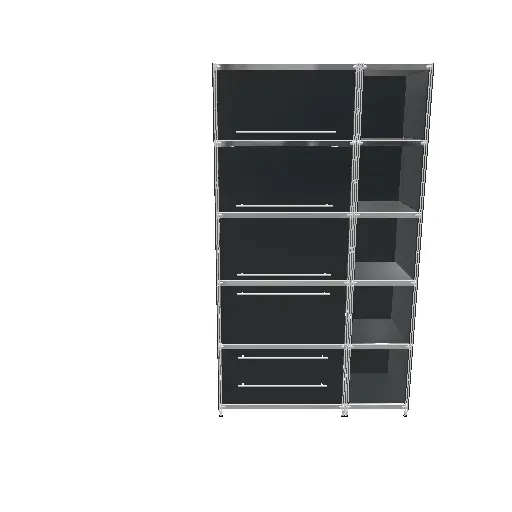 Art.Nr. 910321 KUBUS Highboard Metall schwarz mit 5 offenen Fächern + 3 Klappen + 1 Schubfach groß + 1 Doppel-Schublade
