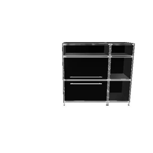 Art. Nr. 910394 KUBUS Sideboard Metall schwarz pulverbeschichtet mit 1 Klappe + 1 großen Schublade + 4 offenen Fächern
