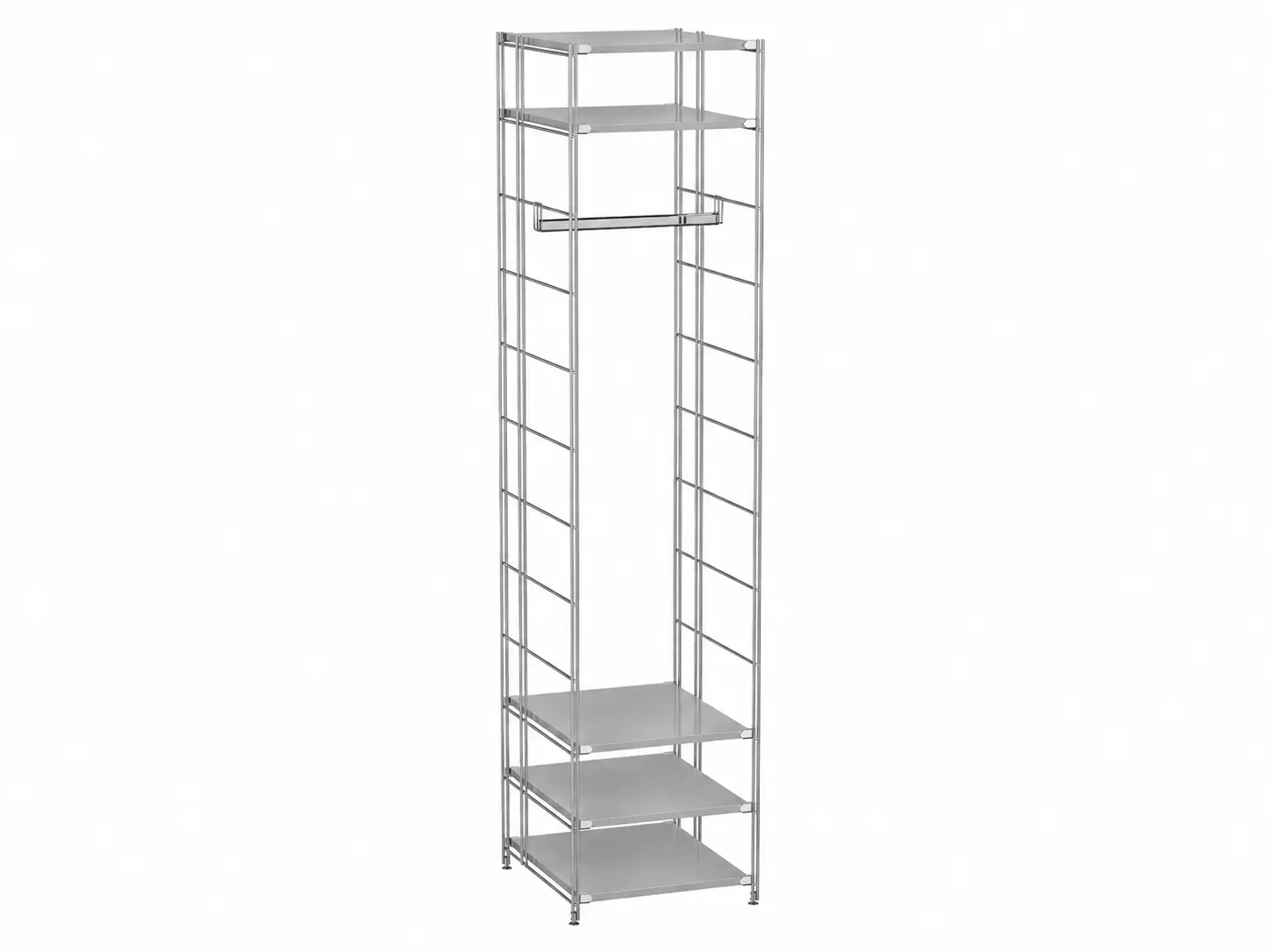 GARBO Garderobenset extra schmal mit 5 Ablageböden (grau) + Kleiderstange 48 cm breit, 208 cm hoch, Metall, grau-chrom