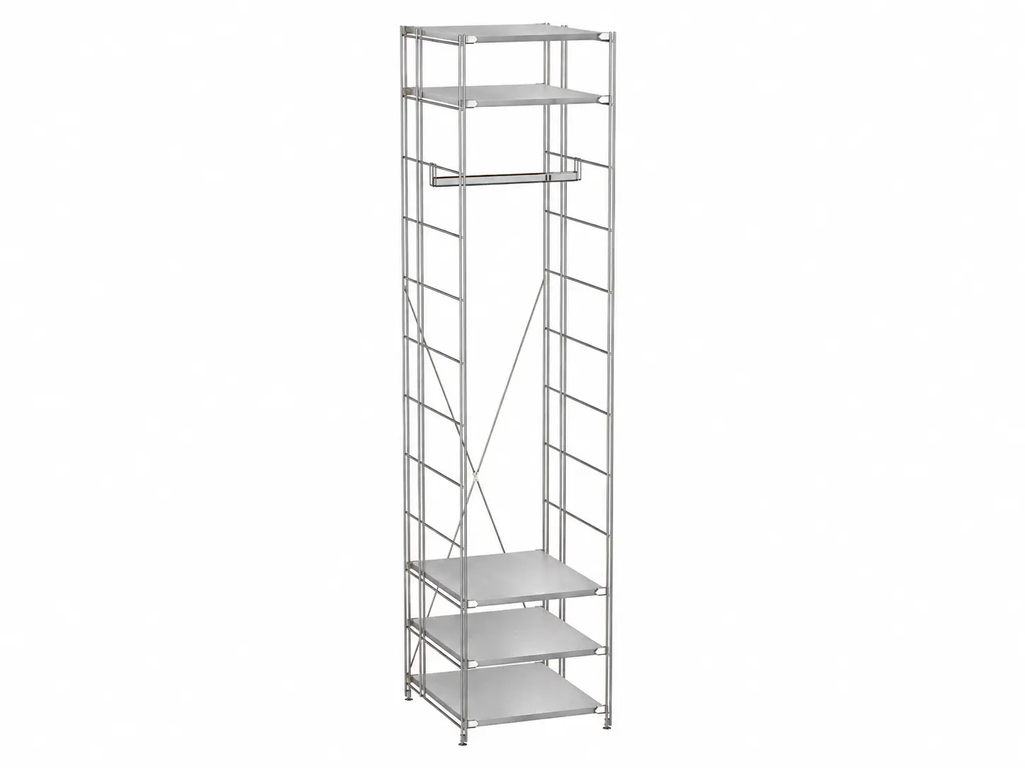 GARBO Garderobenset extra schmal mit 5 Ablageböden (grau) + Kleiderstange 48 cm breit, 208 cm hoch, Metall, grau-chrom